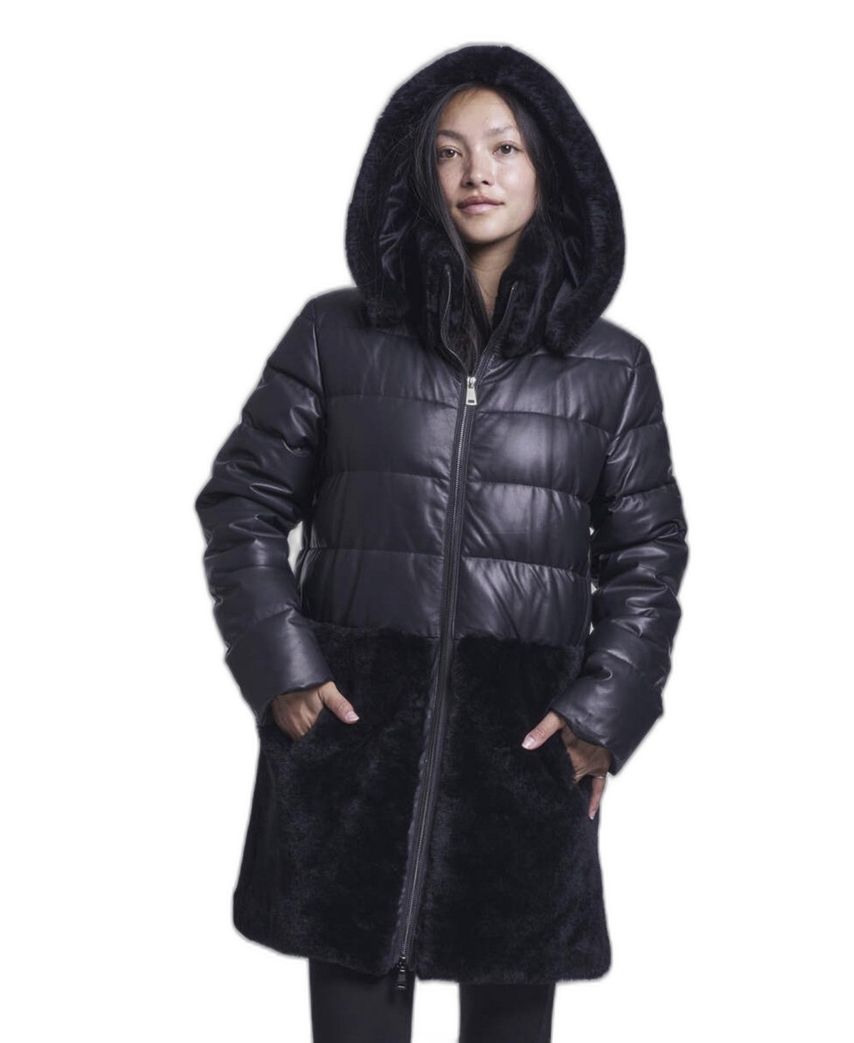 Blue Duck Women's Leather down and shearling coat - Black