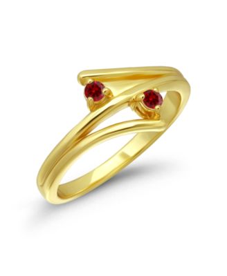 Red Cubic Zirconia Gold-Plated Band Open Pinky Ring