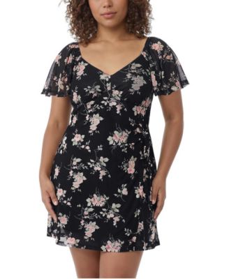 Plus Size Floral-Print Flutter-Sleeve Mini Dress