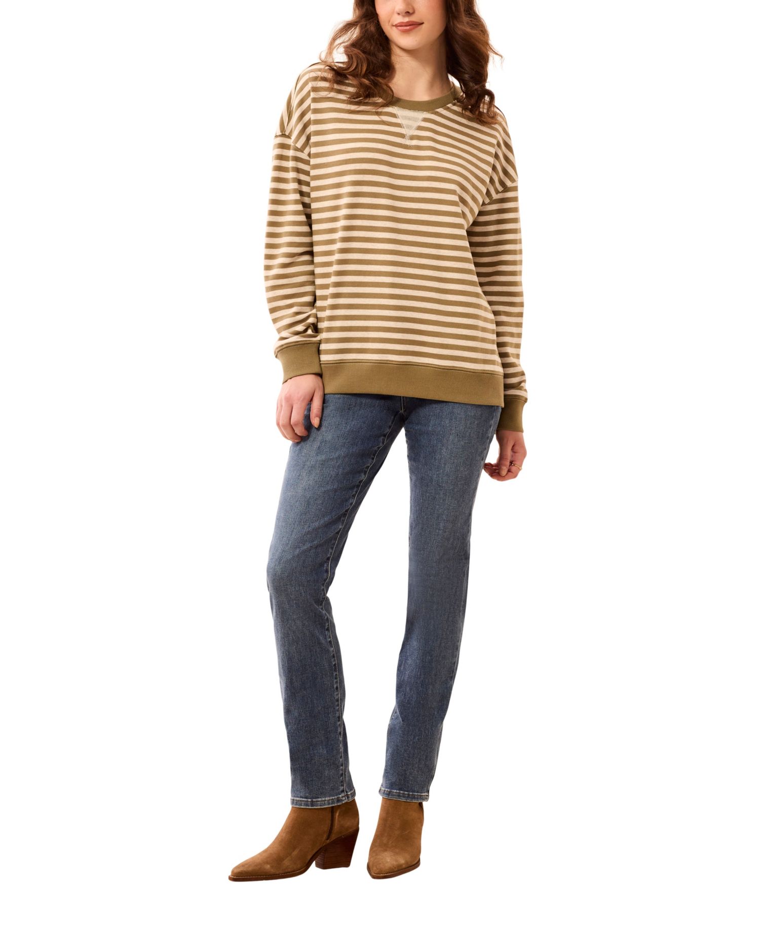 Women's Long-Sleeve Stripe Crewneck Top
