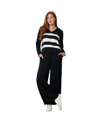 Women's Striped Hoodie and Wide-Leg Pants, 2-Piece Set