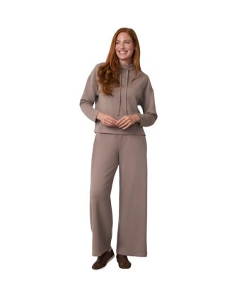 Women's Yummy Mock-Neck Wide-Leg Drawstring Pullover and Pants, 2-Piece Set