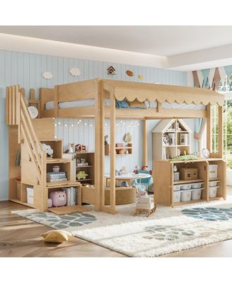   Full over Full Playhouse Loft Bed with Storage Stairs and Play Counter