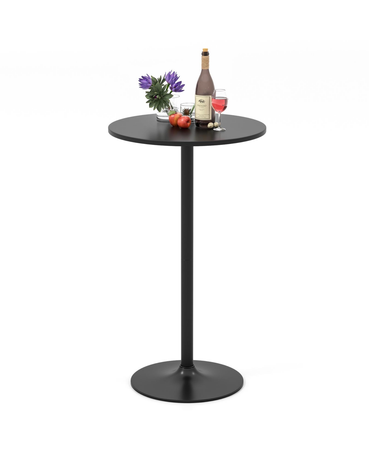 Mecale 24 Inch Modern Style Round Cocktail Table with Metal Base and Mdf Top 1 Piece - Black