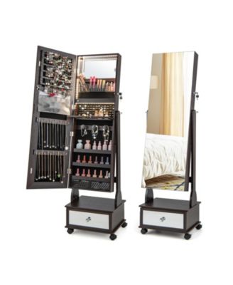 47 Inch Lockable Jewelry Cabinet Armoire with 3 Color LED Lights