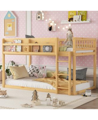 Low Twin Over Twin Floor Bunk Bed with Ladder
