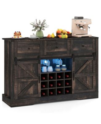 52 in Wine Bar Cabinet with LED Lights and Sliding Barn Doors