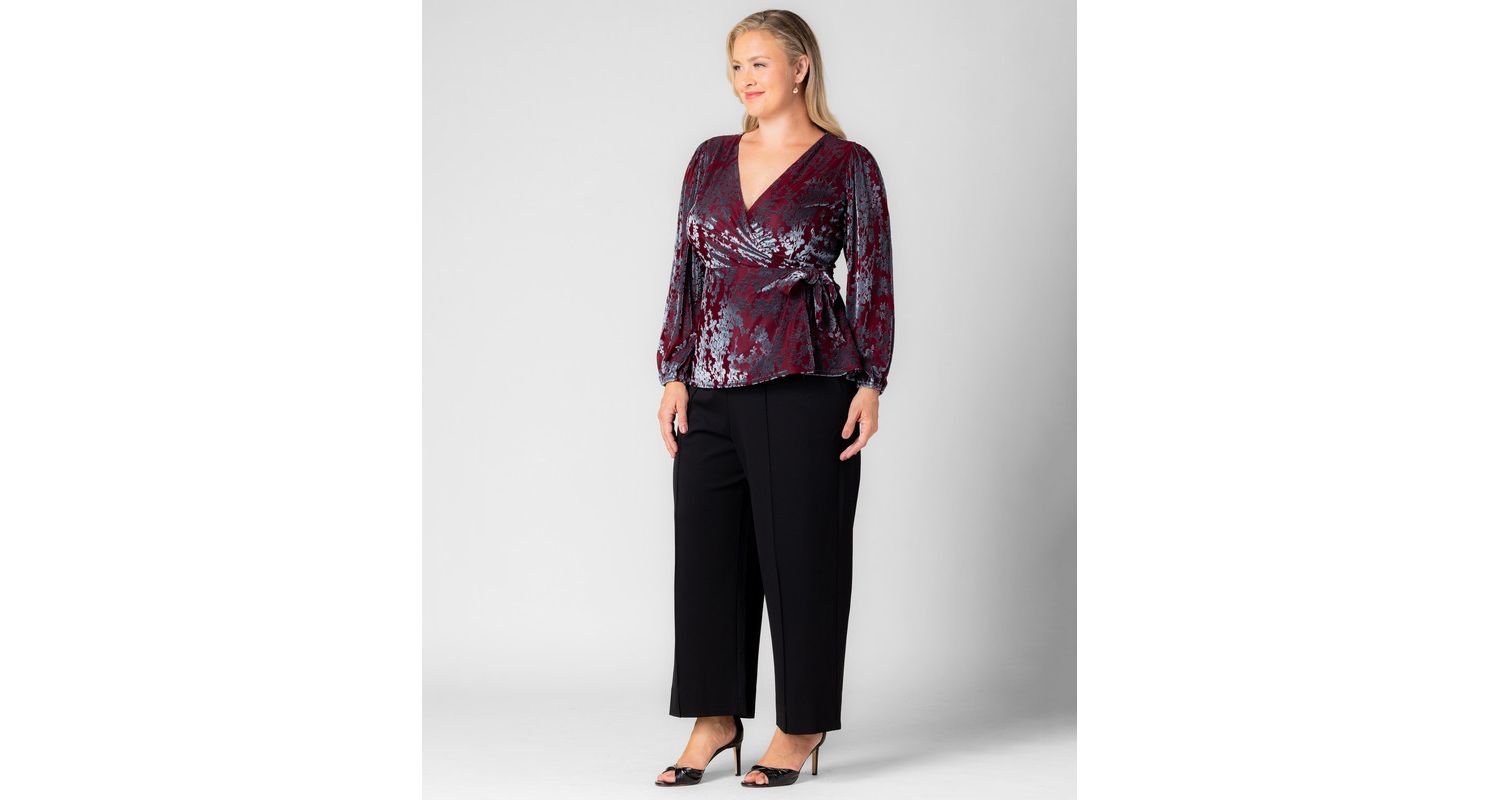 Plus Size Loretta Long-Sleeve Floral Peplum Wrap Top