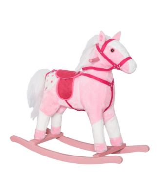 Kids Plush Rocking Horse Pony with Realistic Sounds, Toddler Ride-On Animal Rocker with Saddle for Ages 3 and Up, Holds 110 lbs