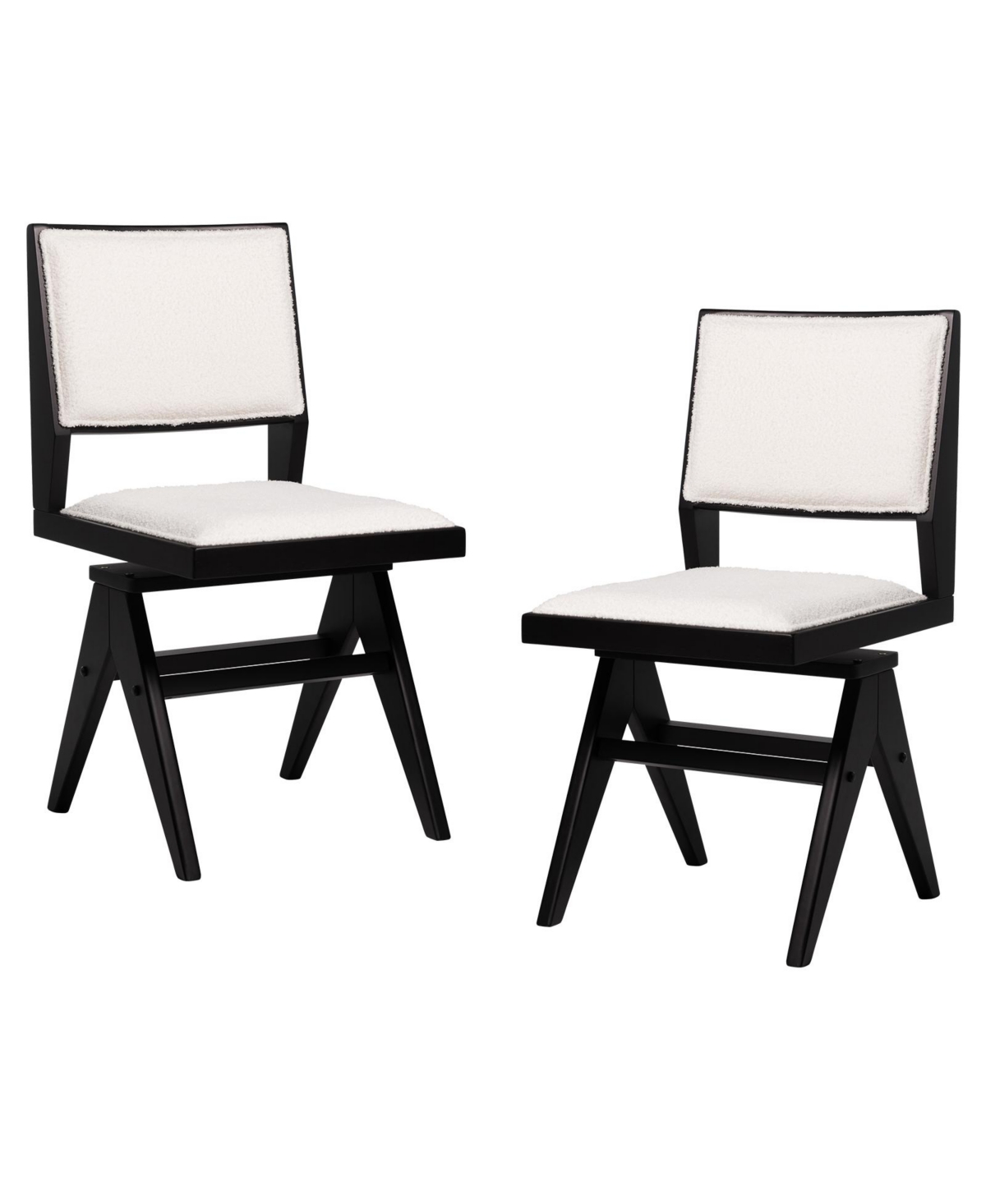 Mecale Swivel Wooden Dining Chair Set of 2 with Rubber Wood Frame and Padded Seat