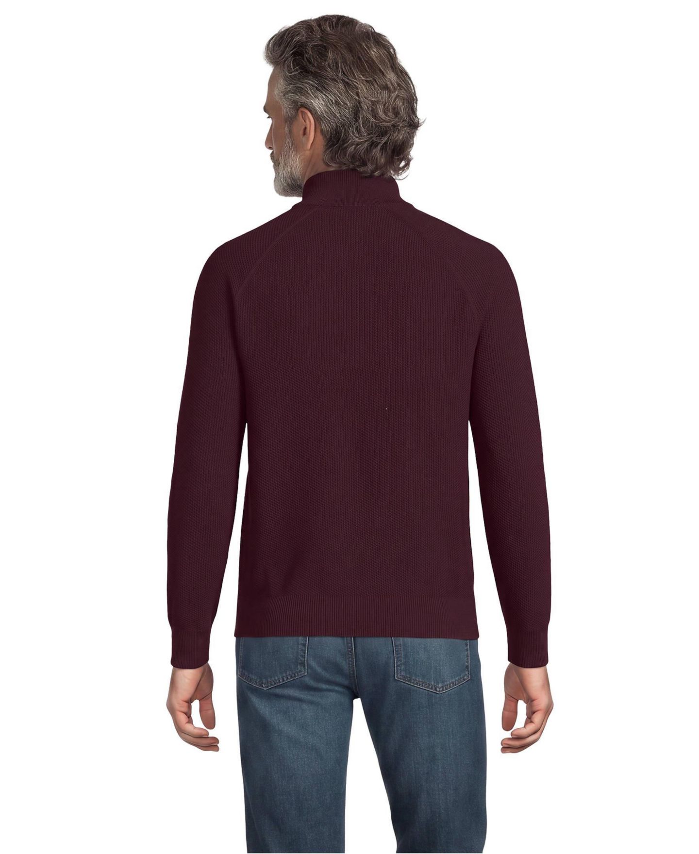 Мужской свитер Lands' End Long Sleeve Washable Merino Wool Quarter Zip, цвет: Бордовый — фото 3
