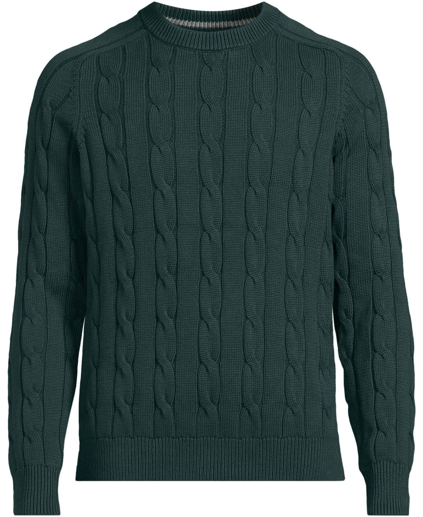 Мужской свитер Lands' End Long Sleeve Drifter Cable Crewneck, цвет: Зелёный — фото 3