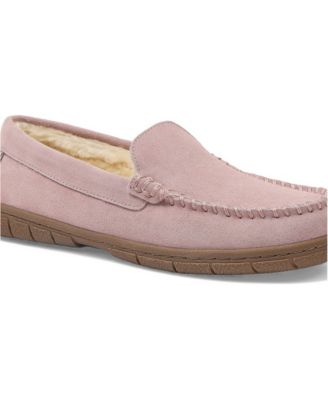 Women's Wide Width Fuzzy Lined Suede Moccasin Slippers