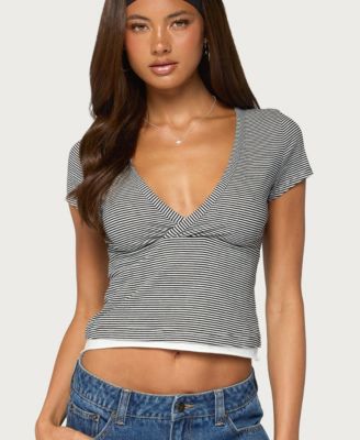 Women's Yannah Striped V-Neck Short-Sleeve T-Shirt