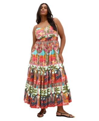 Plus Size Karina Paradise-Print Sweetheart Neckline Maxi Dress
