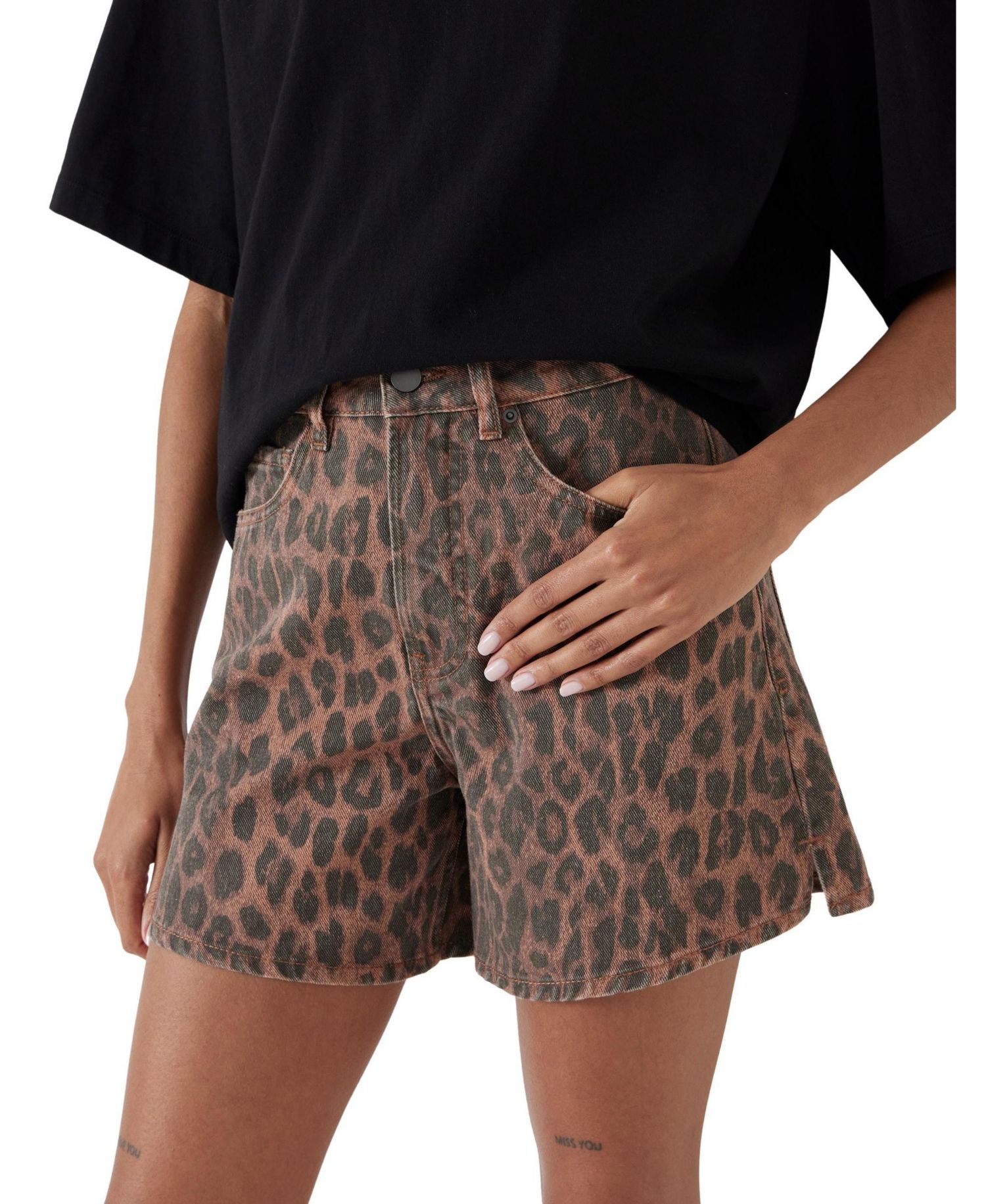 Women's Leopard Print Essential Denim Shorts 'inseam: 3.94'