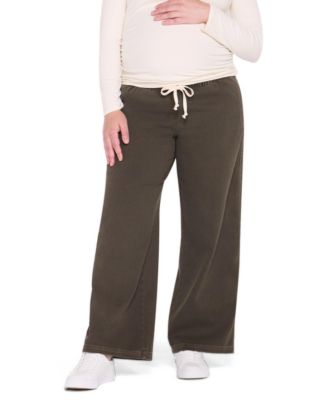 Maternity Under The Belly Tie Waist Drawstring Denim Wide-Leg Pants