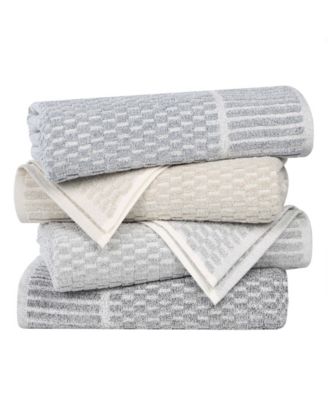 Juno Viscose Cotton Blend Absorbent Quick Dry Checkered Border Towel Set