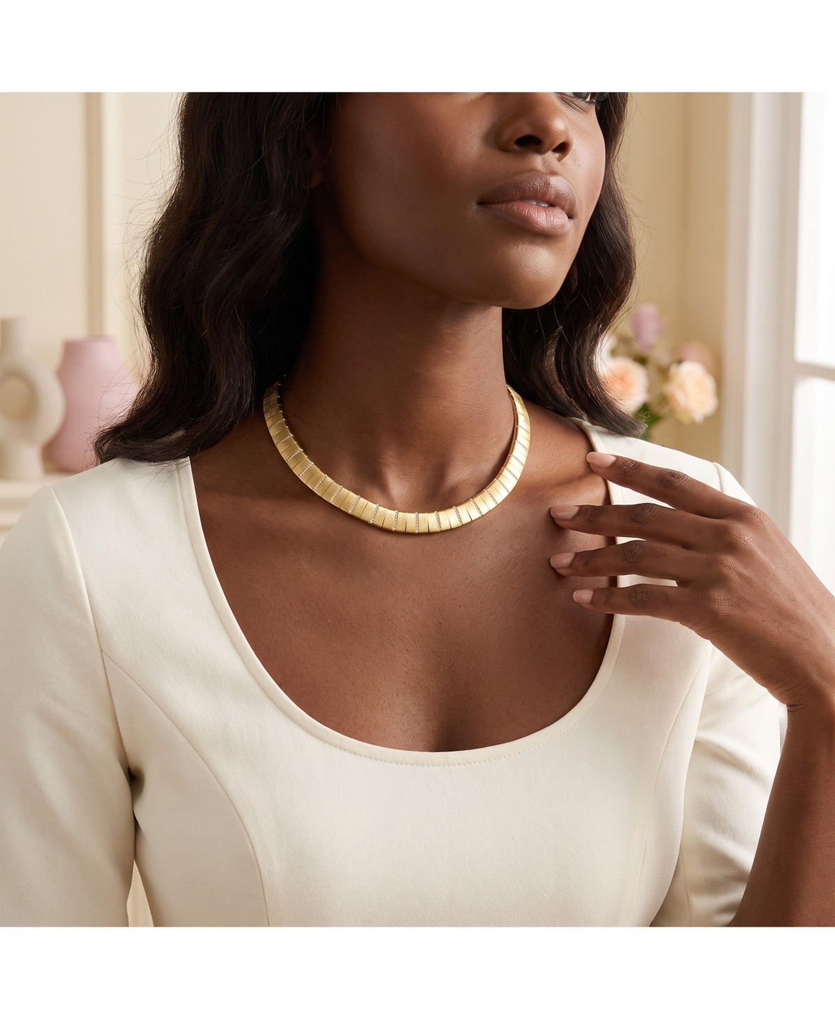 14k Gold Plated Flattened Bar Herringbone Necklace