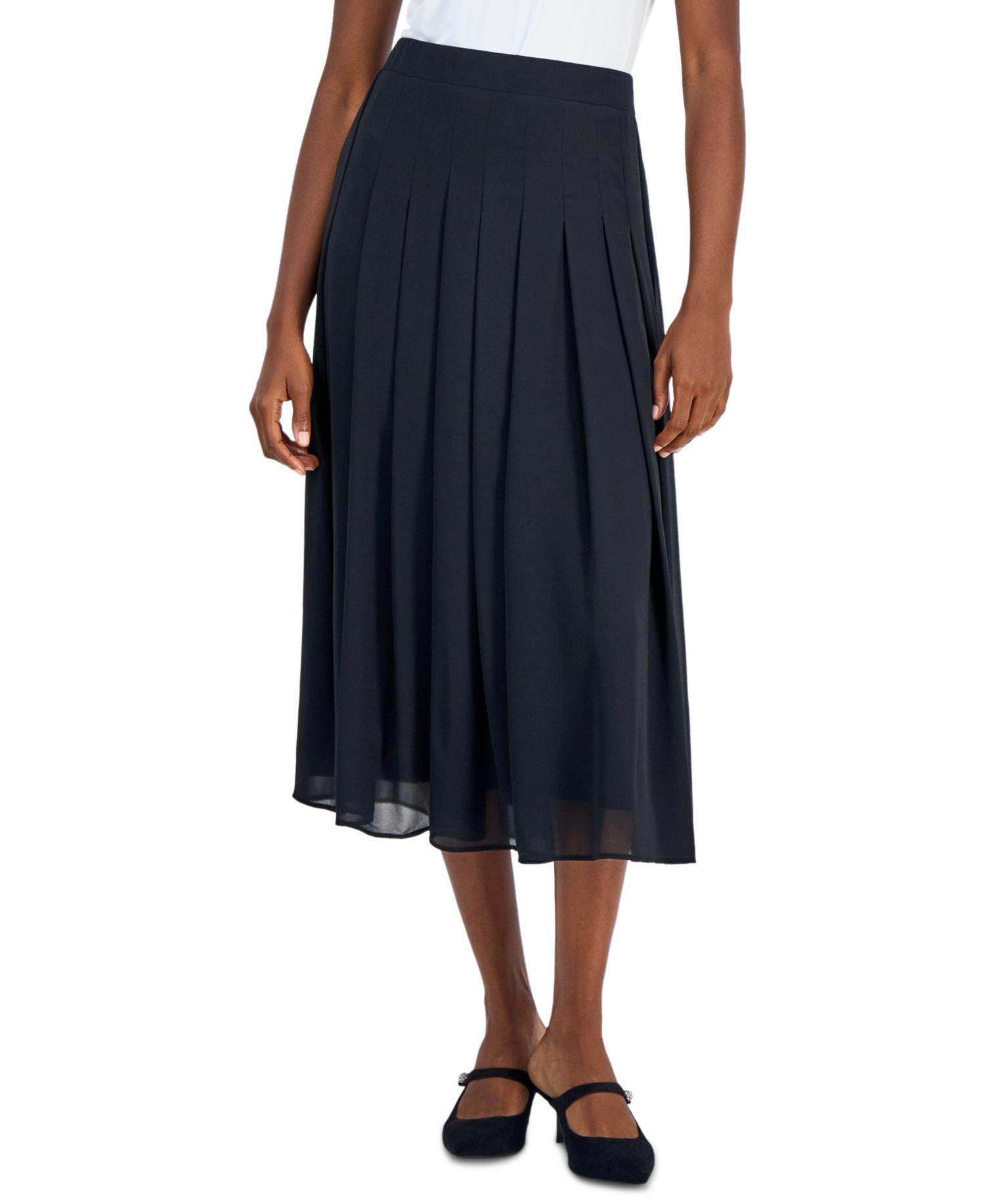 Women's Pull-On Pleat-Front Midi Skirt
