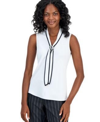 Women's Contrast Tie-Neck Sleeveless Blouse
