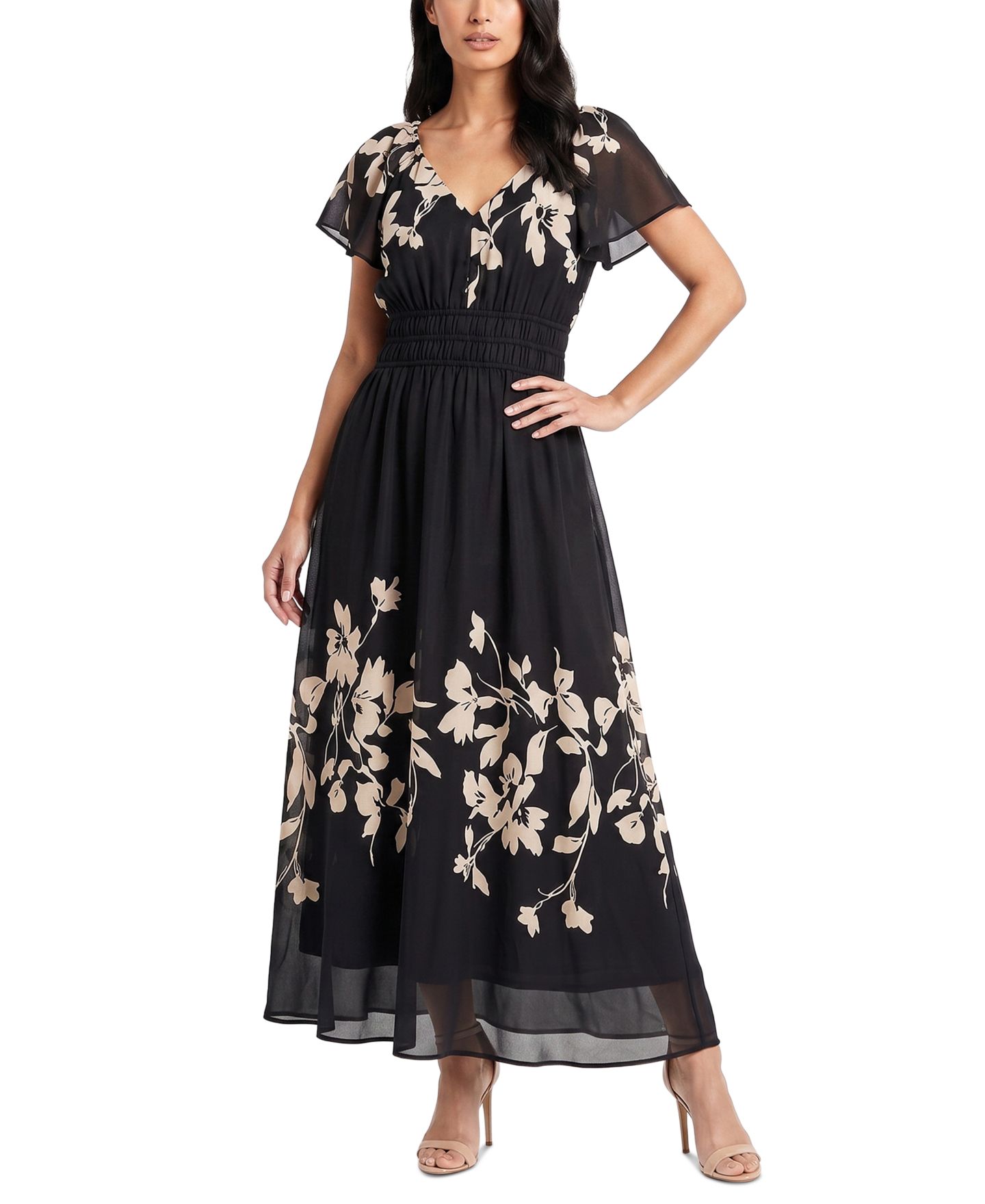 Женское платье Taylor Floral Smocked Waist, цвет: Чёрный дубовый — фото 1