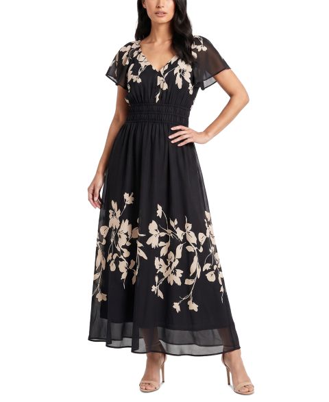 Женское платье Taylor Floral Smocked Waist, цвет: Чёрный дубовый
