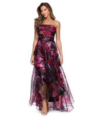 Women's Strapless Floral Organza A-Line Gown