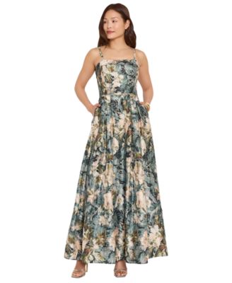 Women's Square Neck Floral Printed Ball Gown