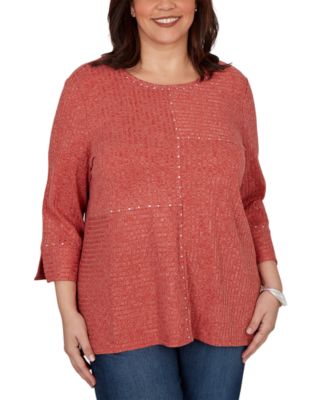 Plus Size Spliced Texture Metallic Studded Top