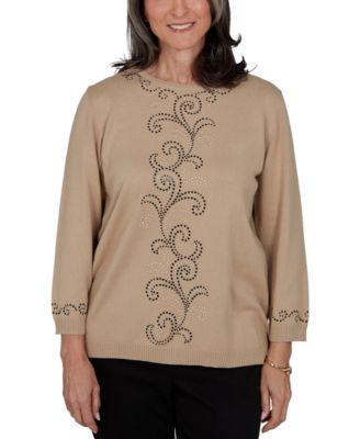 Women's Travel Advisory Beaded Scroll Embellished Sweater