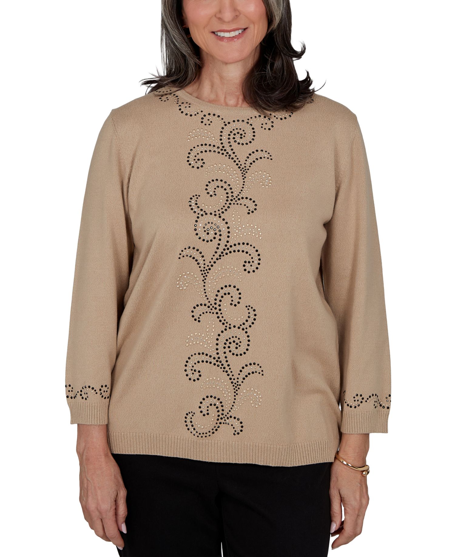 Women's Travel Advisory Beaded Scroll Embellished Sweater