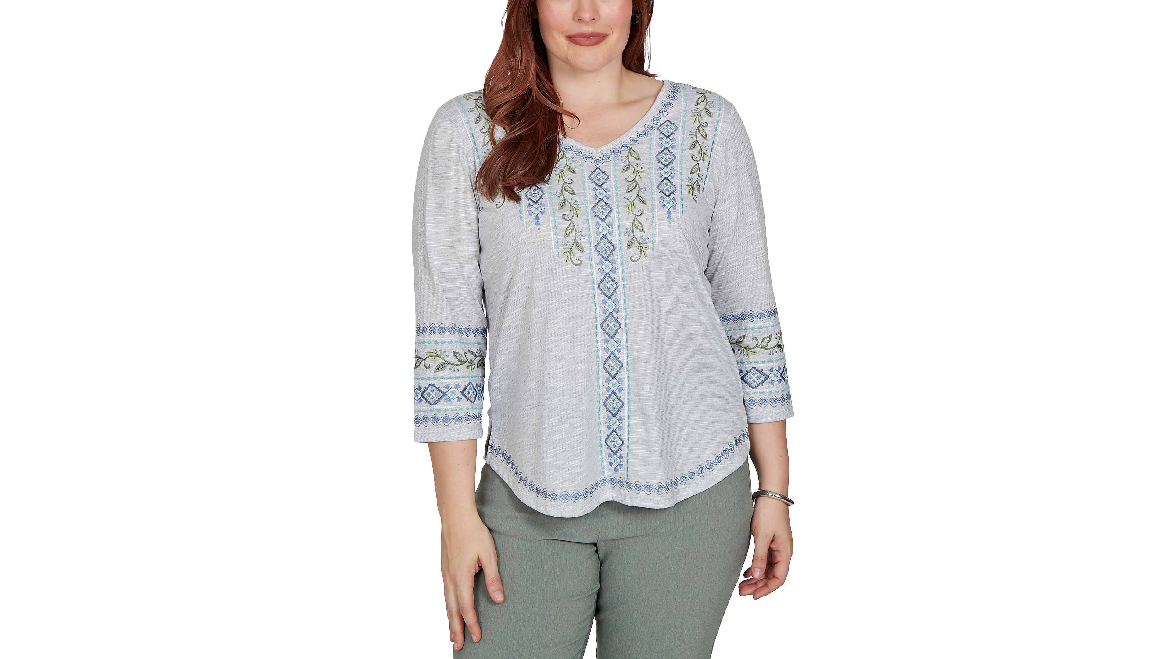 Alfred Dunner Women's Provence Center Diamond Embroidered Top