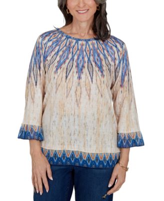 Women's Retro-Print Crewneck 3/4-Sleeve Top