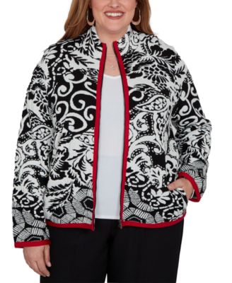 Plus Size Stand Collar Zipper-Front Short Jacket
