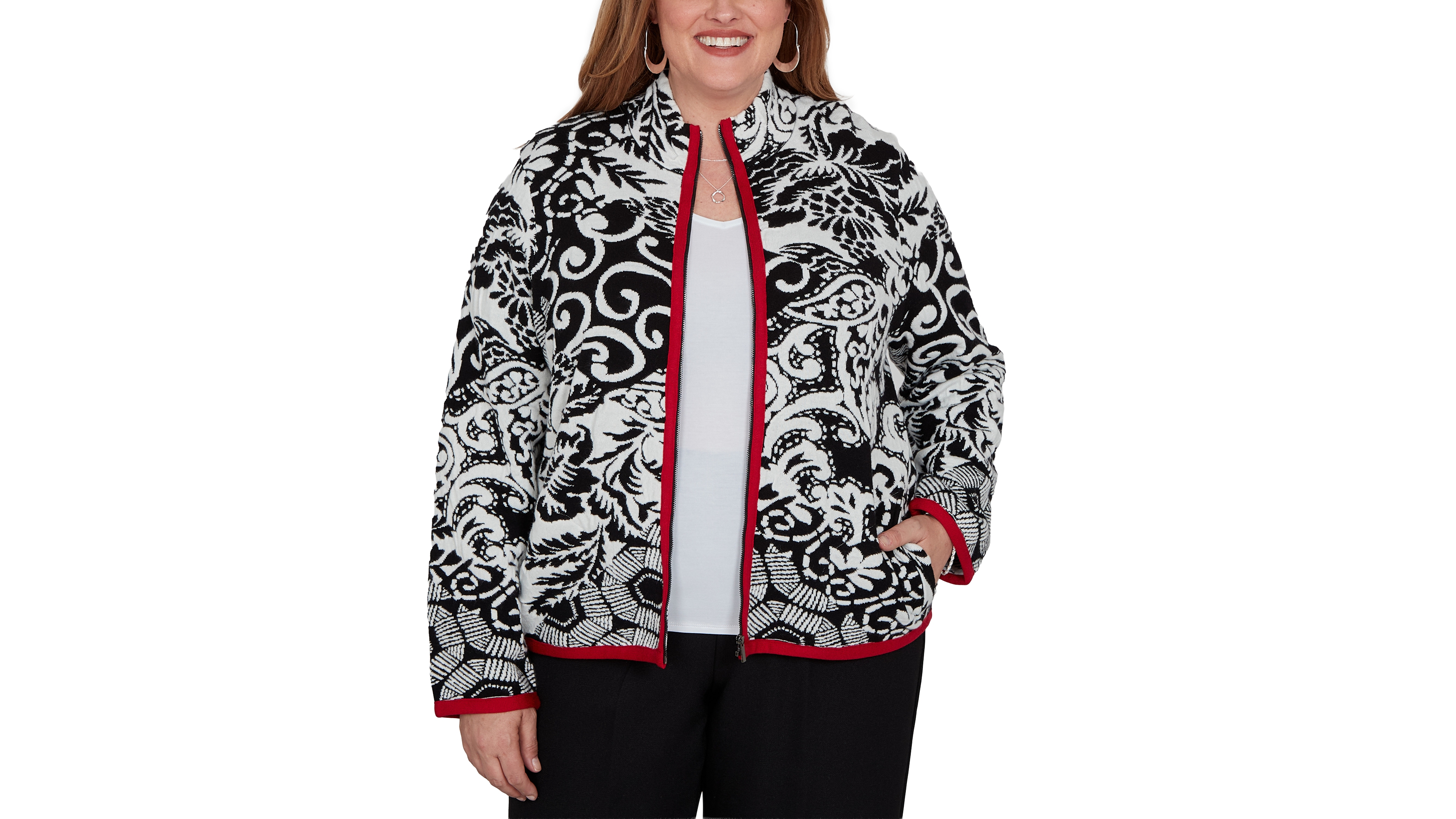 Alfred Dunner Plus Stand Collar Zipper-Front Short Jacket
