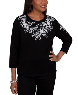 Petite Floral Scroll Soutache Sweater