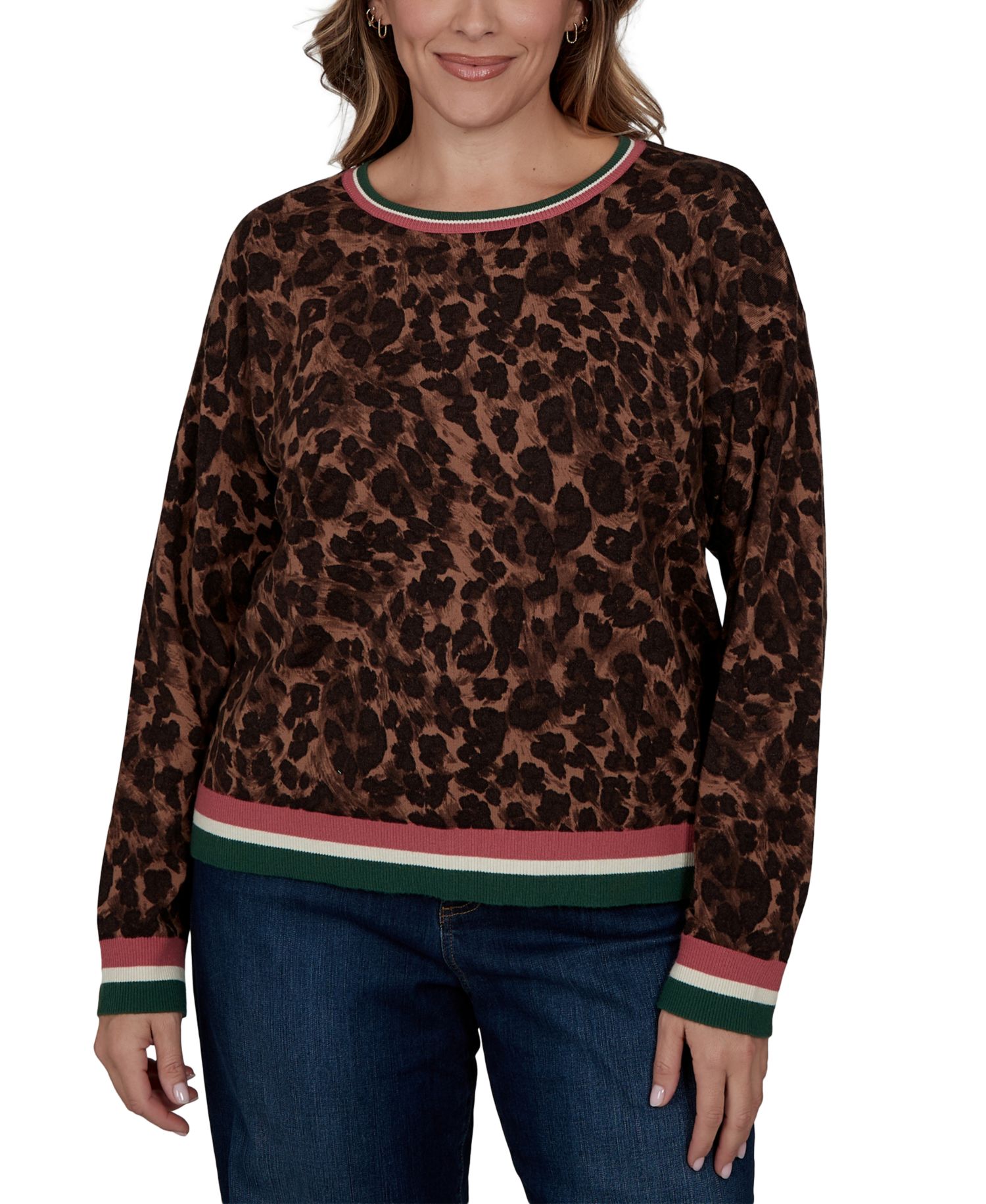 Plus Size Cheetah Print Knit Sweater