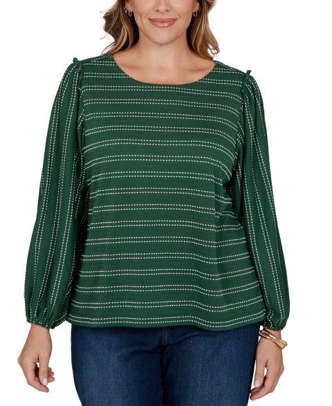 Женская блузка Ruby Rd. Plus Size Dobby Stripe Long-Sleeve Boat Neck, цвет: Разноцветный