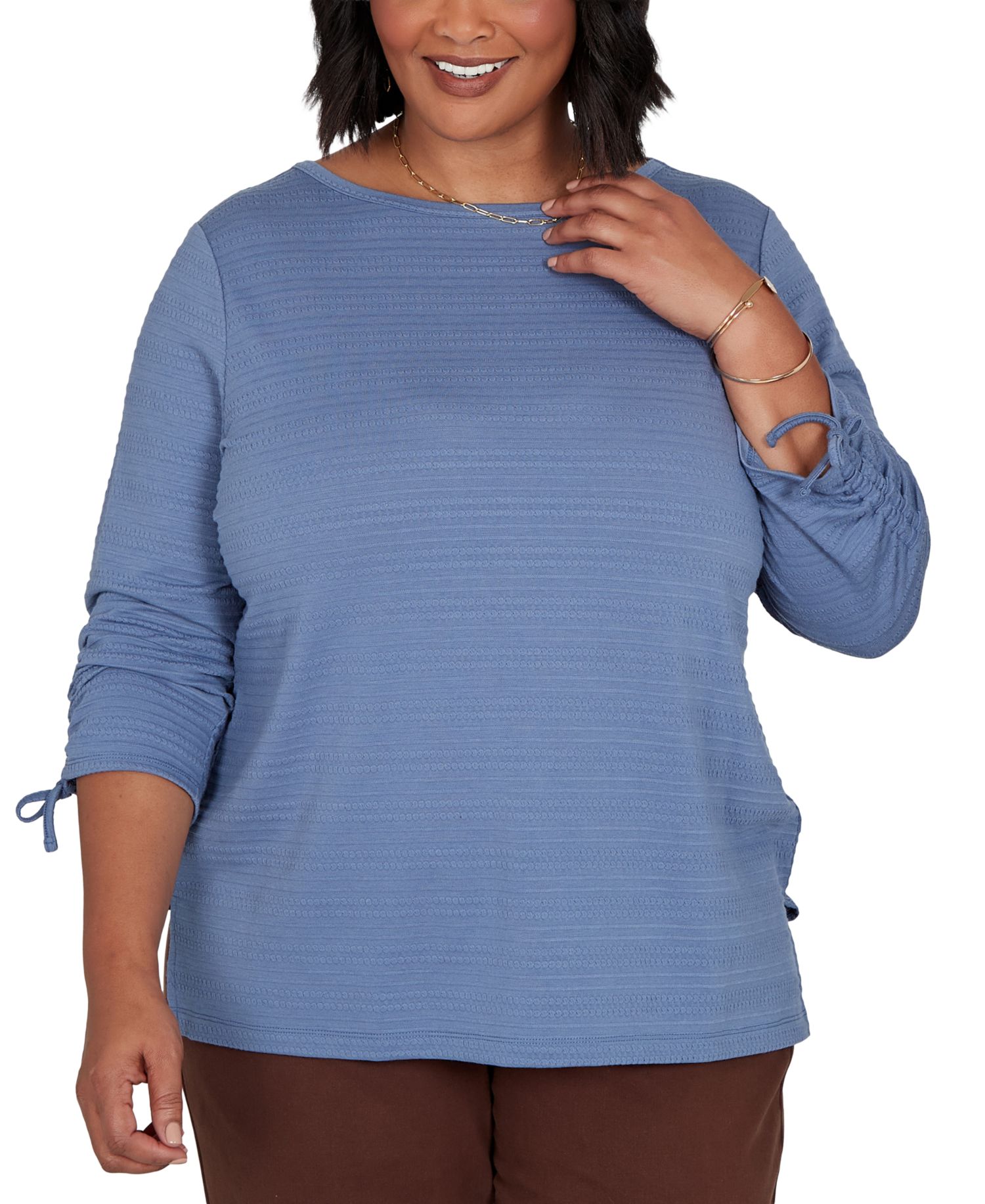 Plus Size Ottoman Boat Neck 3/4-Sleeve Top