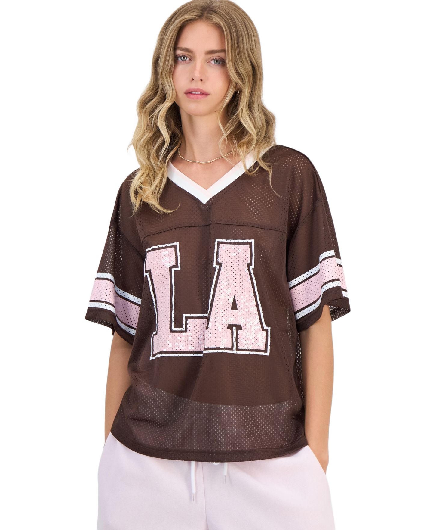 Женское джерси Madden Girl Juniors' Sequin-Trim Mesh Jersey, цвет: Тёмно-синий — фото 7