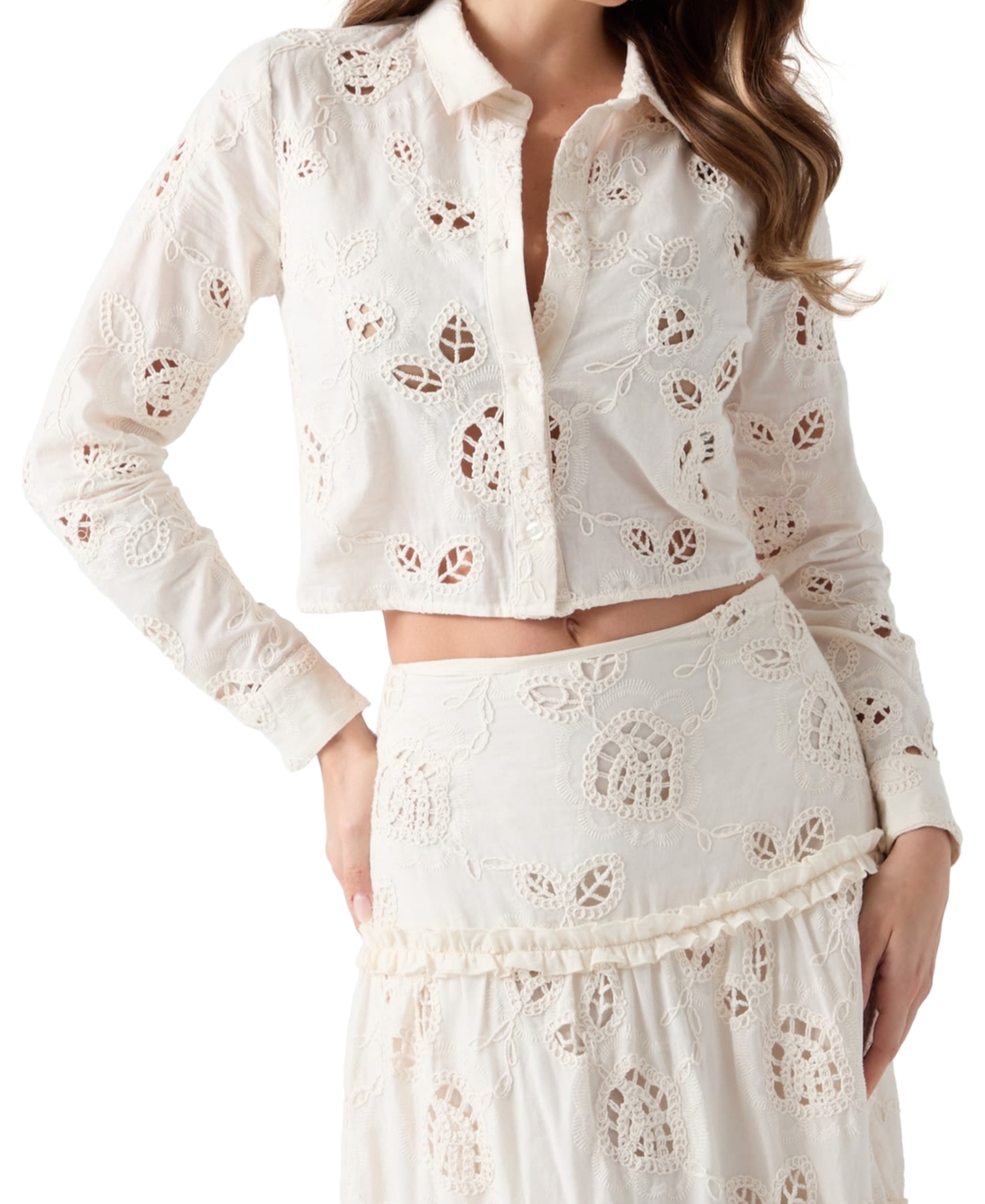 Guess Women's Lenora Cropped Long-Sleeve Button-Up Shirt