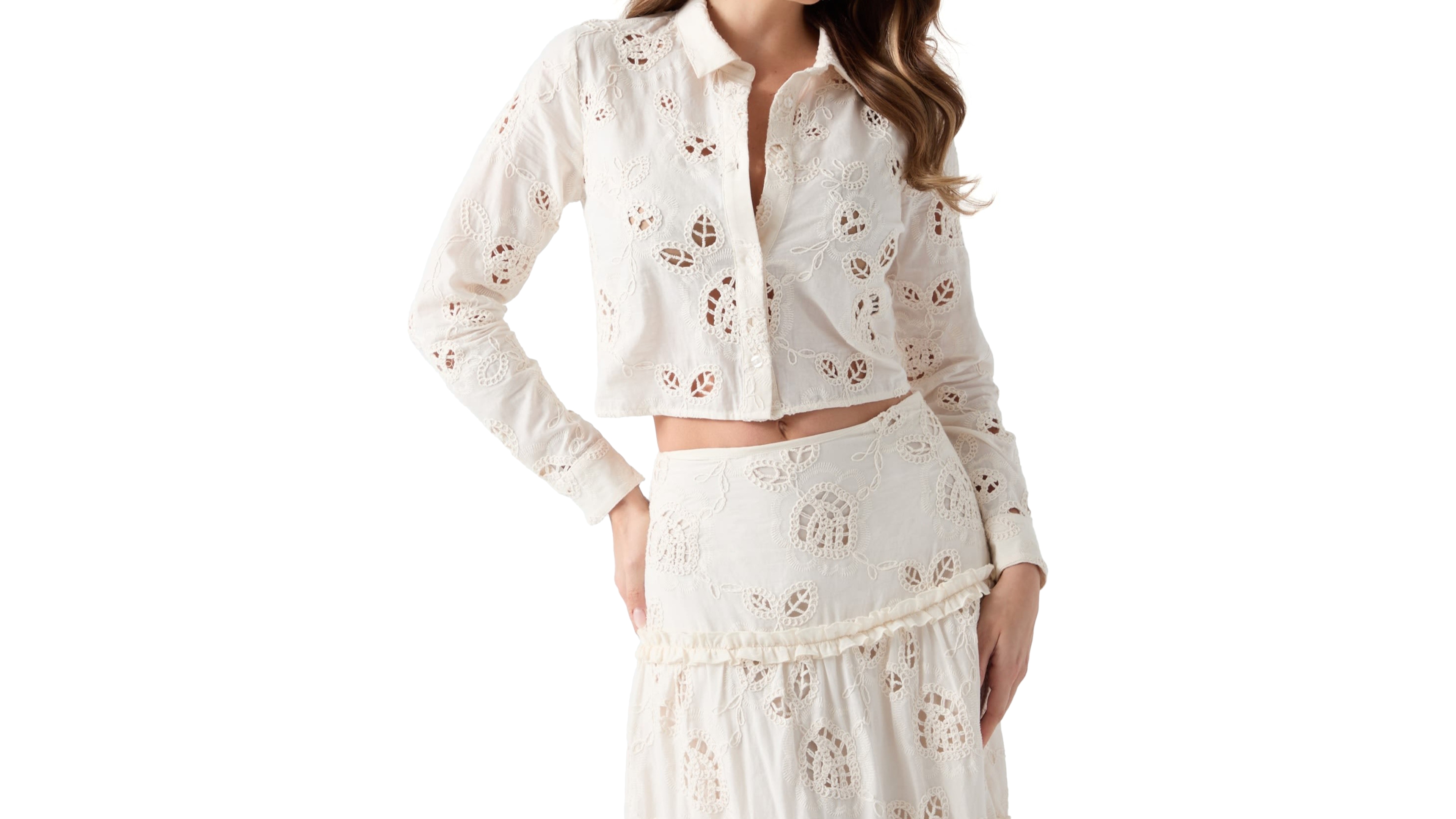 Guess Women's Lenora Cropped Long-Sleeve Button-Up Shirt
