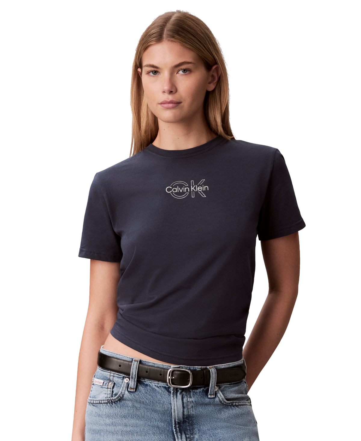 Calvin Klein Performance Women's Shine Metallic Graphic Short-Sleeve T-Shirt - Speakeasy