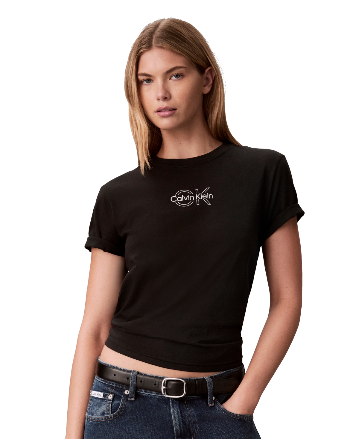 Calvin Klein Performance Women's Shine Metallic Graphic Short-Sleeve T-Shirt - Black