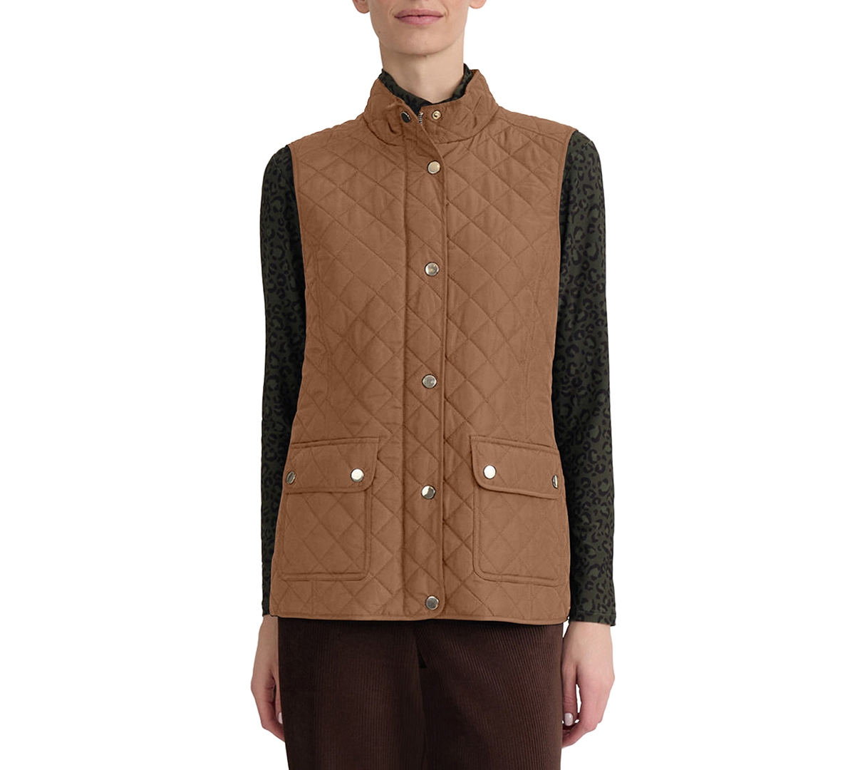 Jones New York Women's Quilted Mock-Neck Vest - Barrel Brown