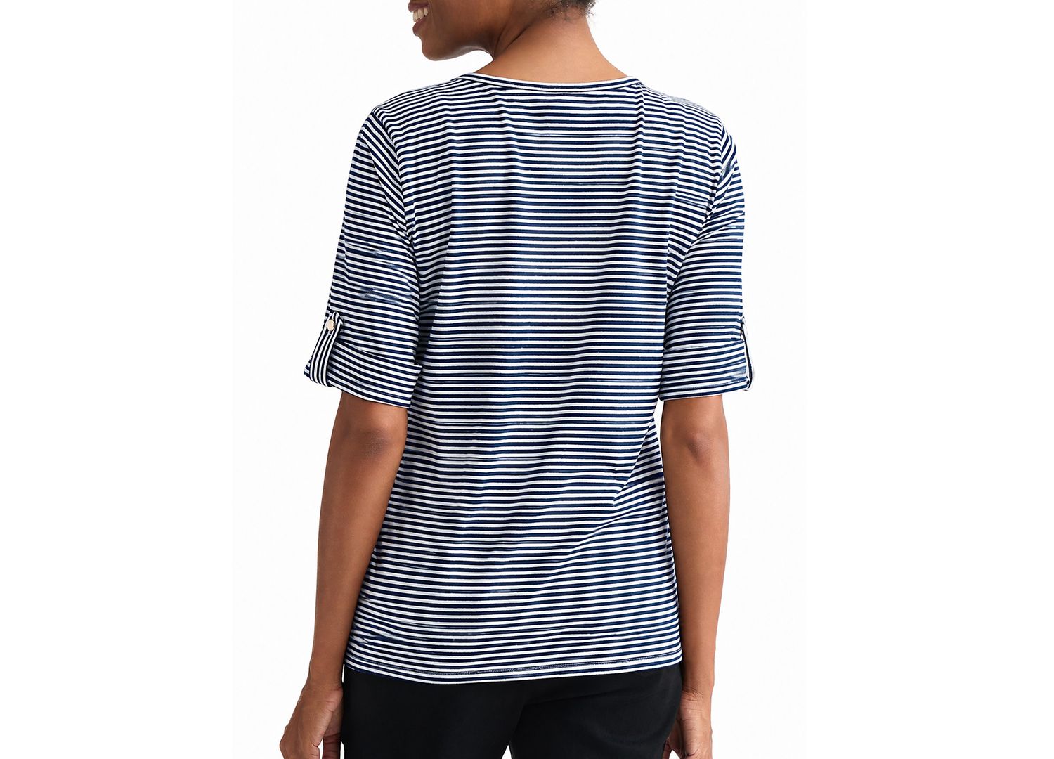 Women's Striped Elbow-Length Roll-Cuff T-Shirt