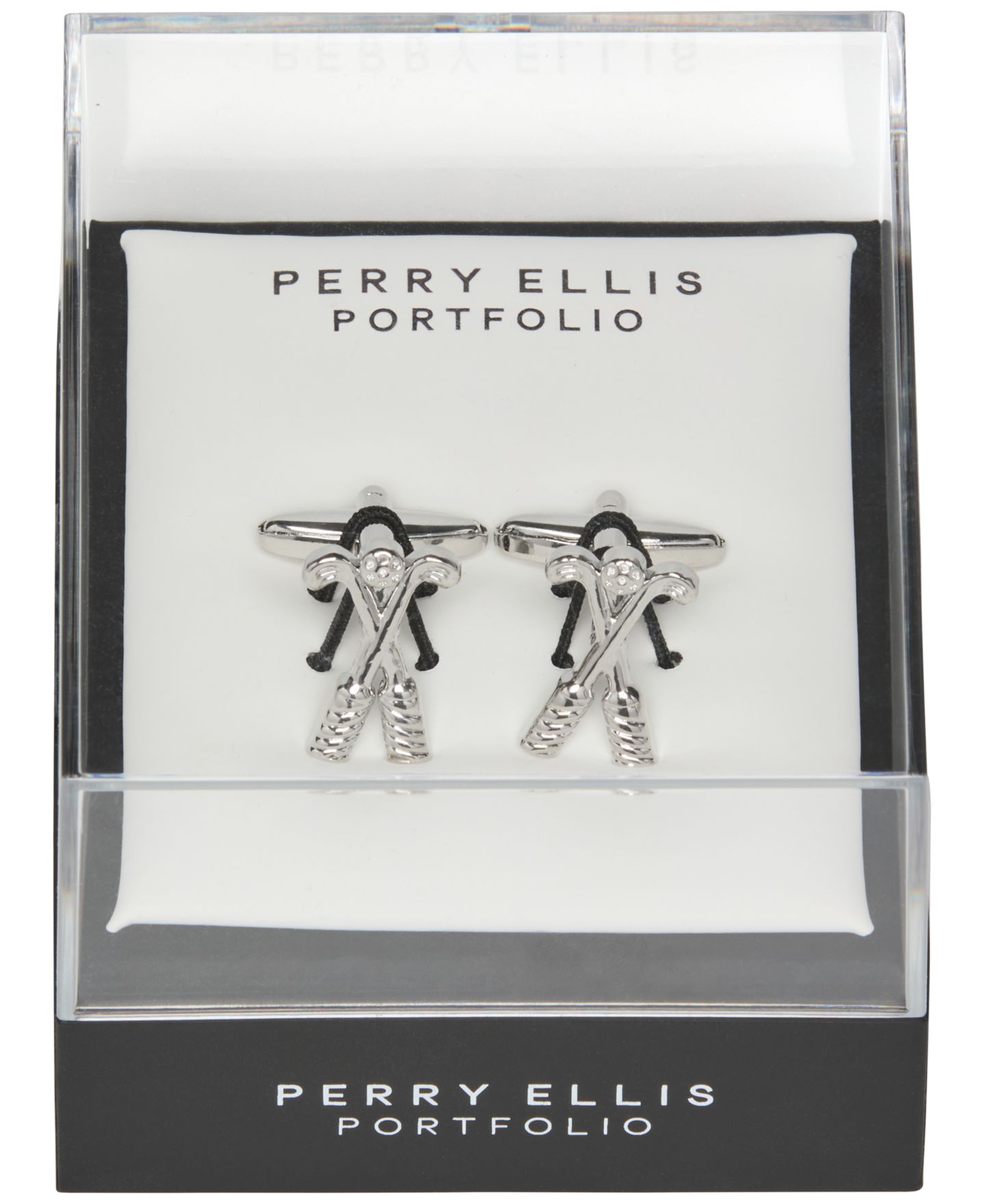 Мужские запонки Perry Ellis Portfolio Silver-Tone Cross Club Toggle-Back Cufflinks, цвет: Серебряный — фото 3