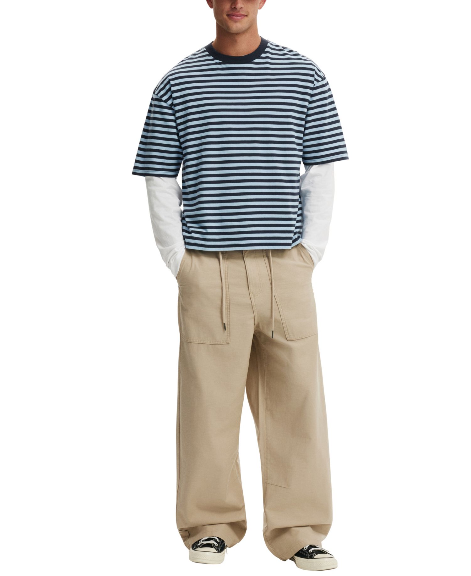 Men's Super Baggy Utility Wide-Leg Cotton-Slub Pants