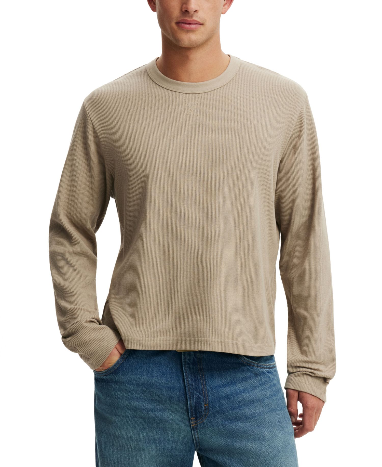 Men's Cropped Waffle-Knit Long-Sleeve T-Shirt